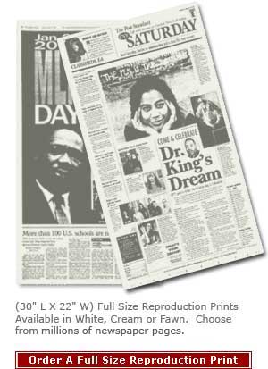 Martin Luther King, Jr. Full Size Newspaper Reproduction Print
